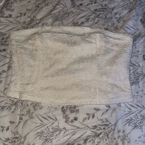 New with tags white two piece tube top & long slit skirt